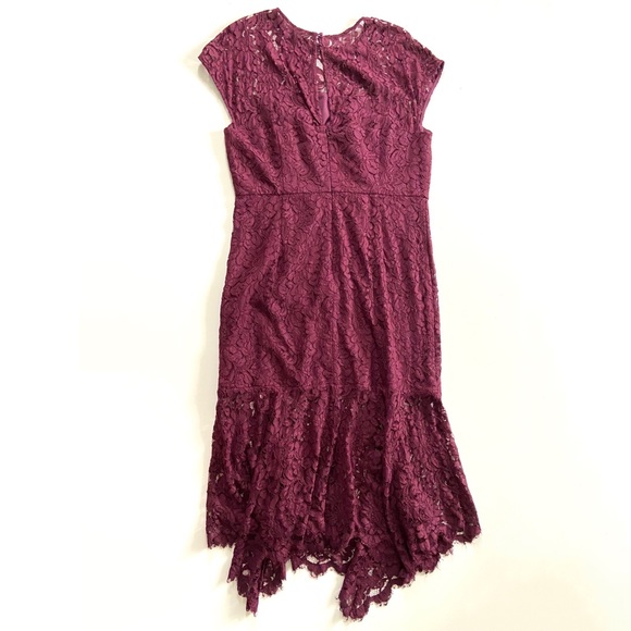 Banana Republic Burgundy Bordeaux Kiss Lace Trumpet Midi Dress - Picture 2 of 8